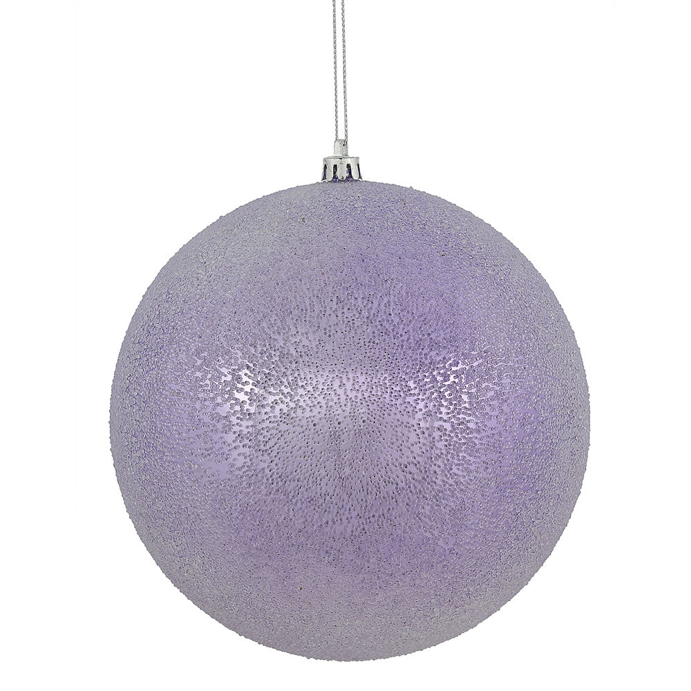 Vickerman 8" Lavender Iced Ball Ornament with drilled and wired caps.