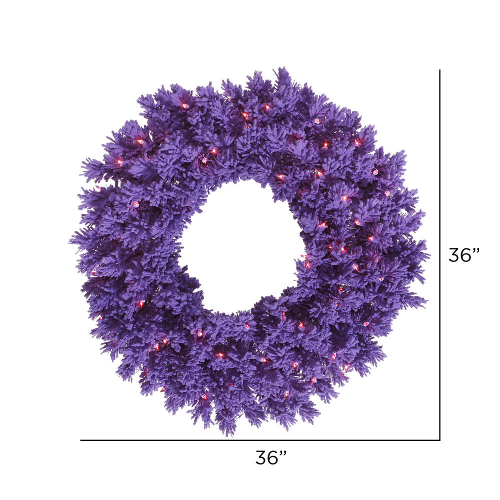 Vickerman 36" Flocked Purple Fir Artificial Christmas Wreath Purple Dura-Lit LED lights.