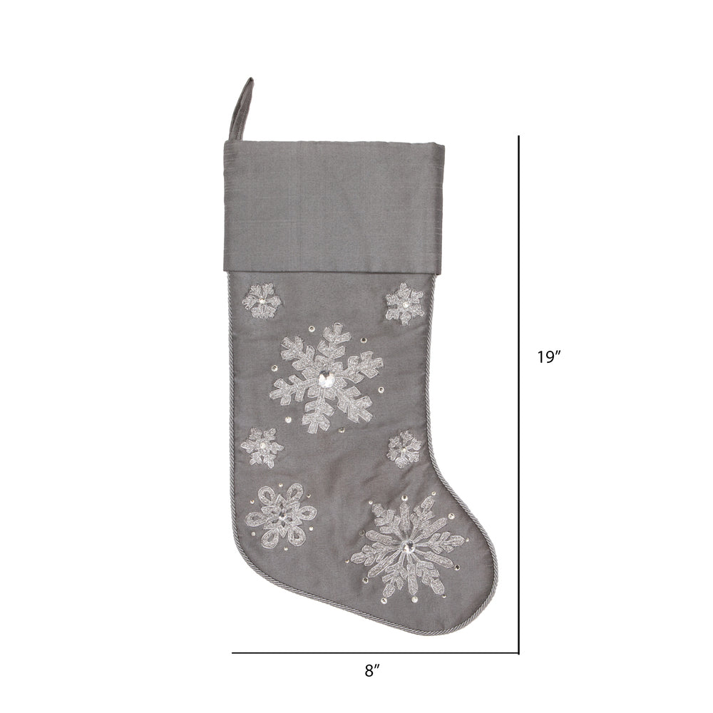 Vickerman 19" Silver Snowflake Christmas Stocking