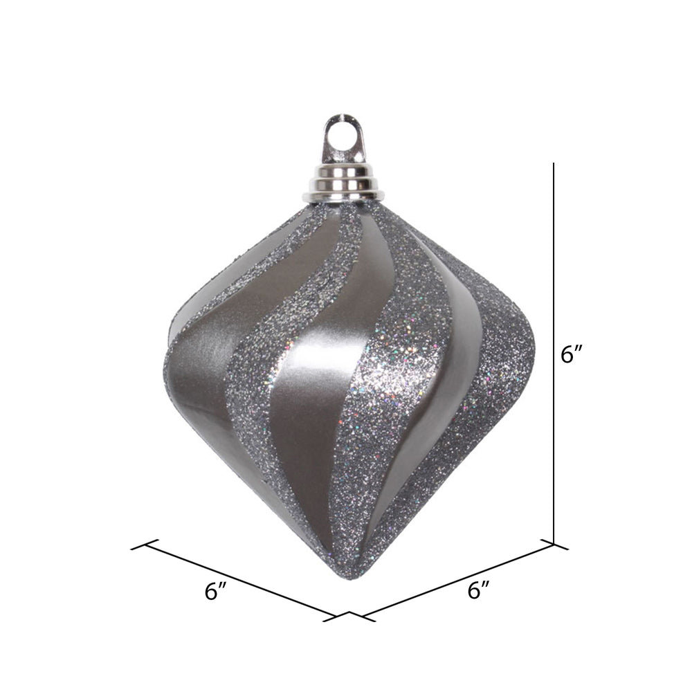 Vickerman 6" Pewter Candy/Glitter Swirl Diamond Christmas Ornament