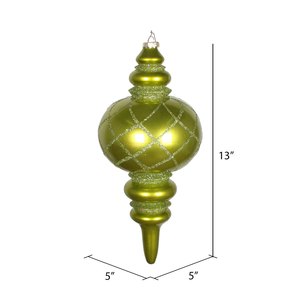 Vickerman 13" Lime Candy Finish Net Top Finial Ornament with Glitter Accents