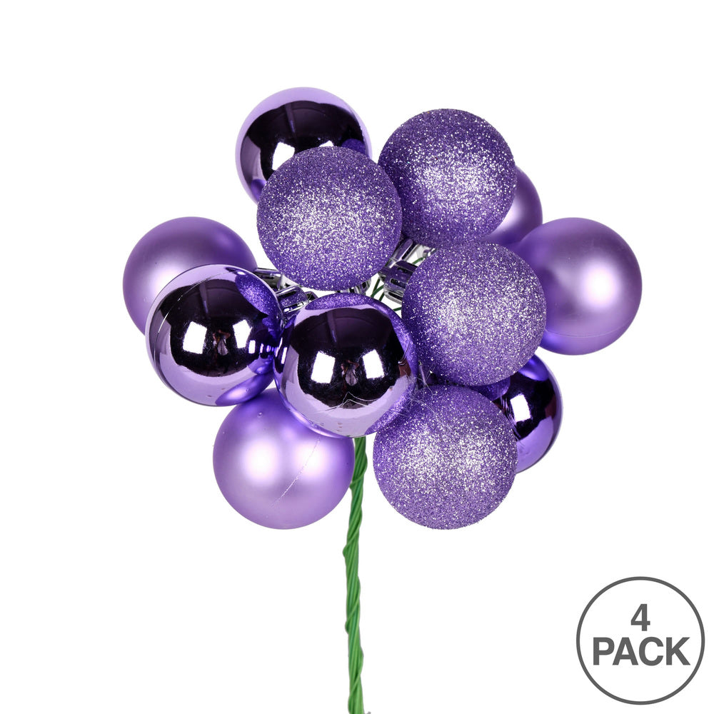 Vickerman 12" Lavender Ball Ornament Christmas Pick 4 per set