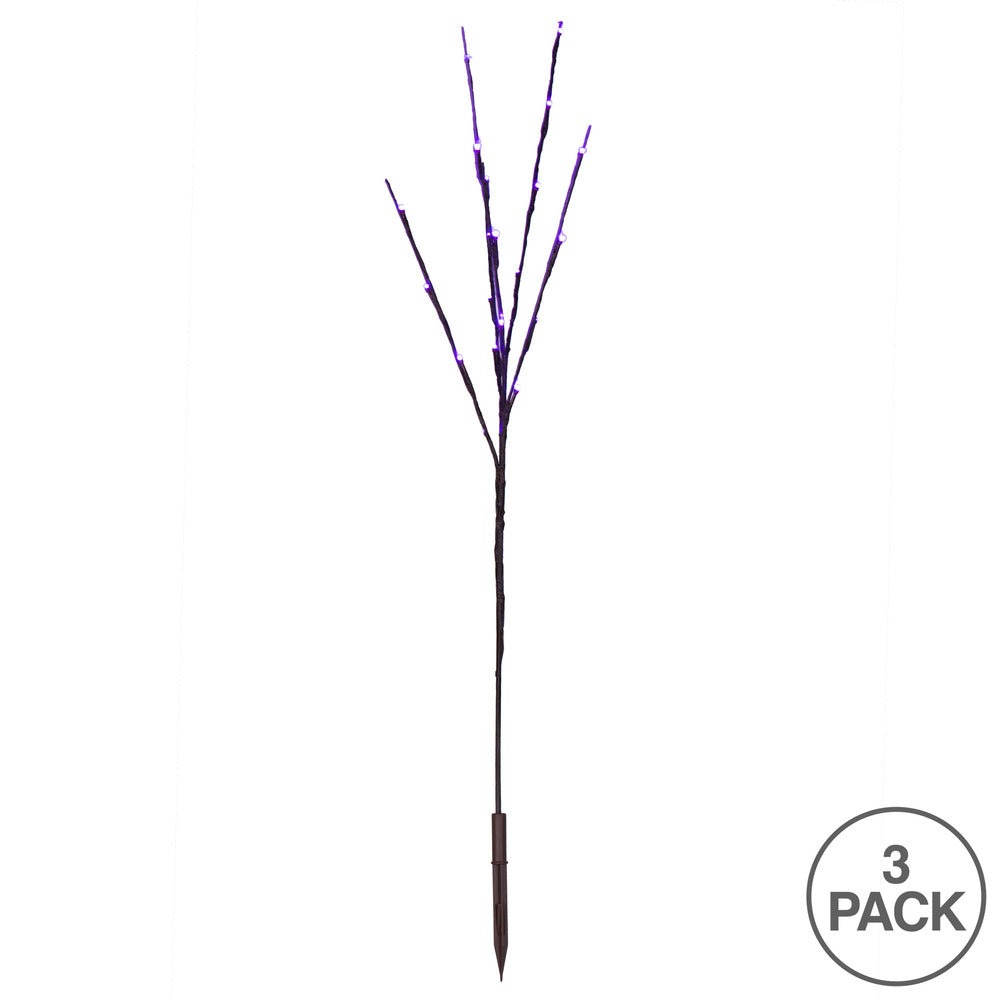 Vickerman 60 Purple Wide Angle LED Twig Light Set on Brown Wire Pack of 3