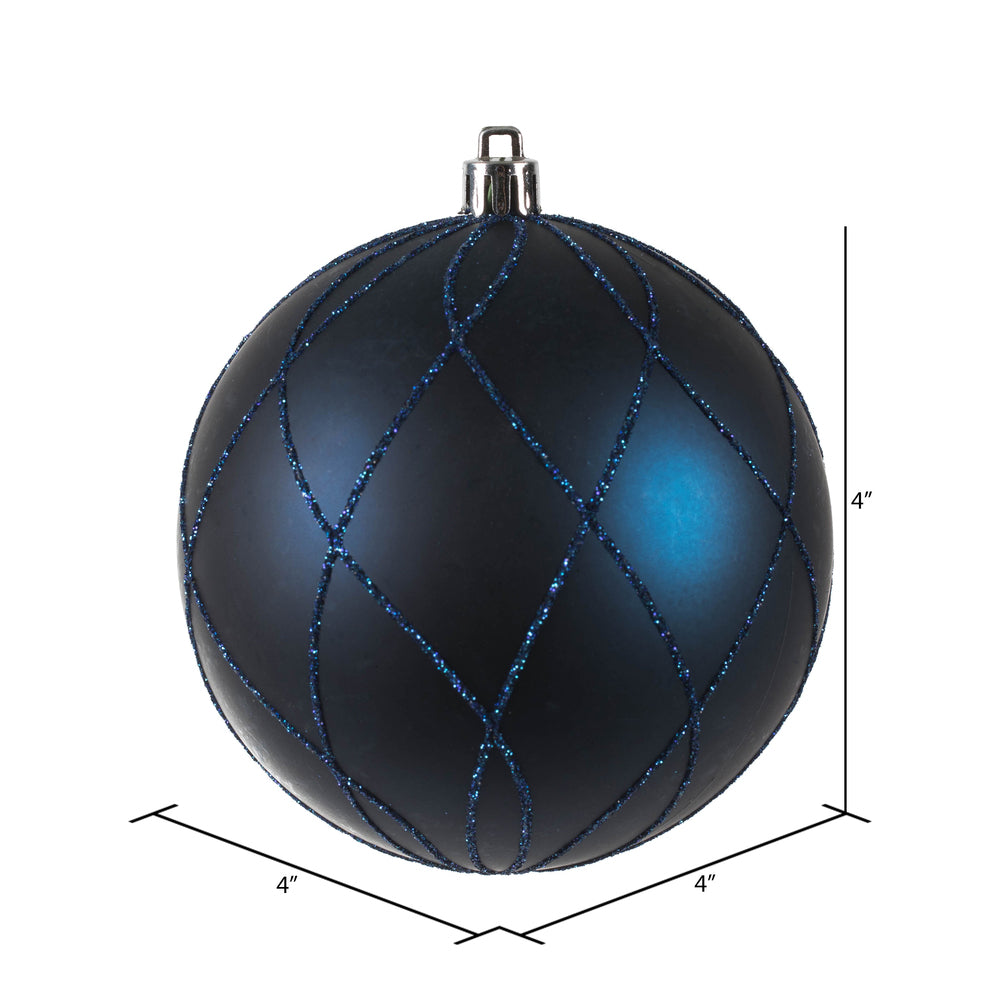 Vickerman 4" Midnight Blue Matte Glitter Swirl Ball 4 per set