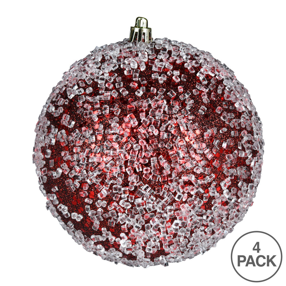 Vickerman 6" Burgundy Glitter Hail Ball Ornament 4 per Bag