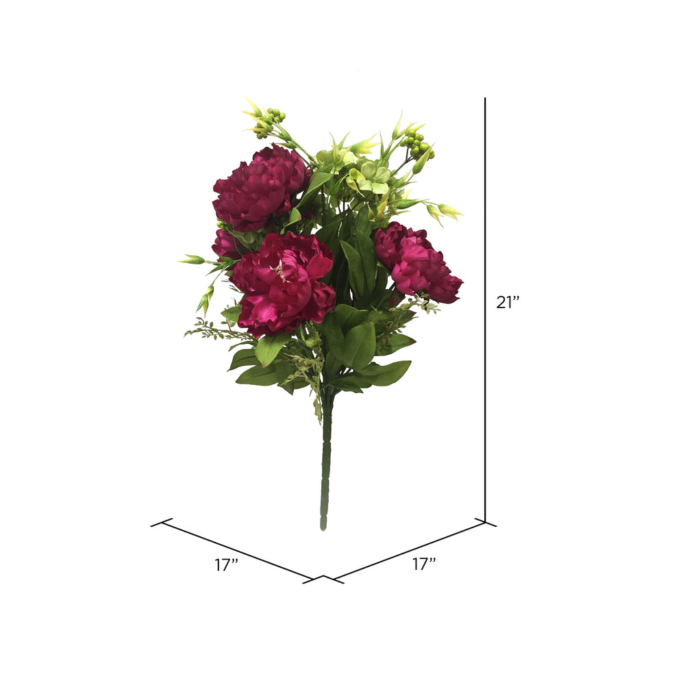 Vickerman 21" Artificial Dark Red and Green Mixed Peony and Hydrangea Bush.