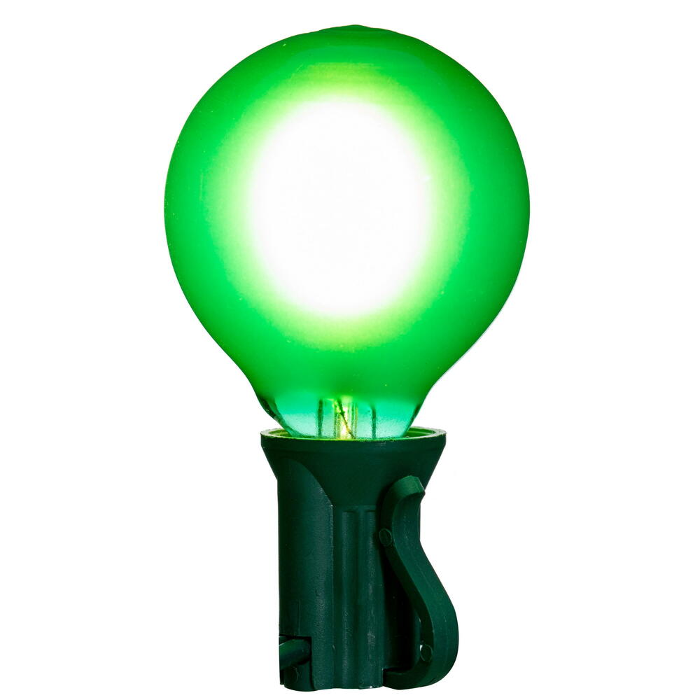 Vickerman 18Lt Green LED Glass G40-E12 Filament End-Connecting Set with Green 20AWGXTW Wire and 6"x12"x6" Bulb Spacing. 120V-.6W. UL Approved.