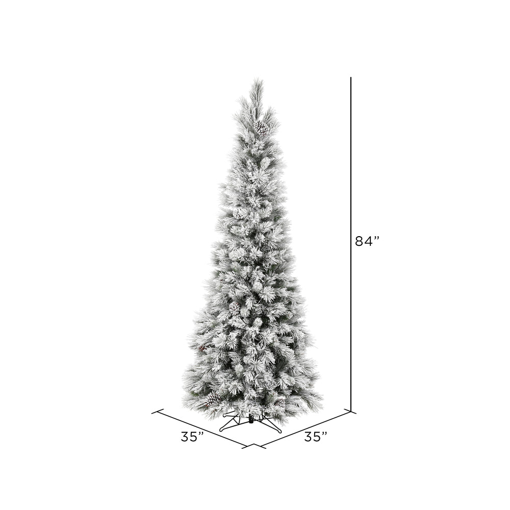 Vickerman 7' x 35" Flocked Ames Pine Pencil Artificial Christmas Tree Unlit