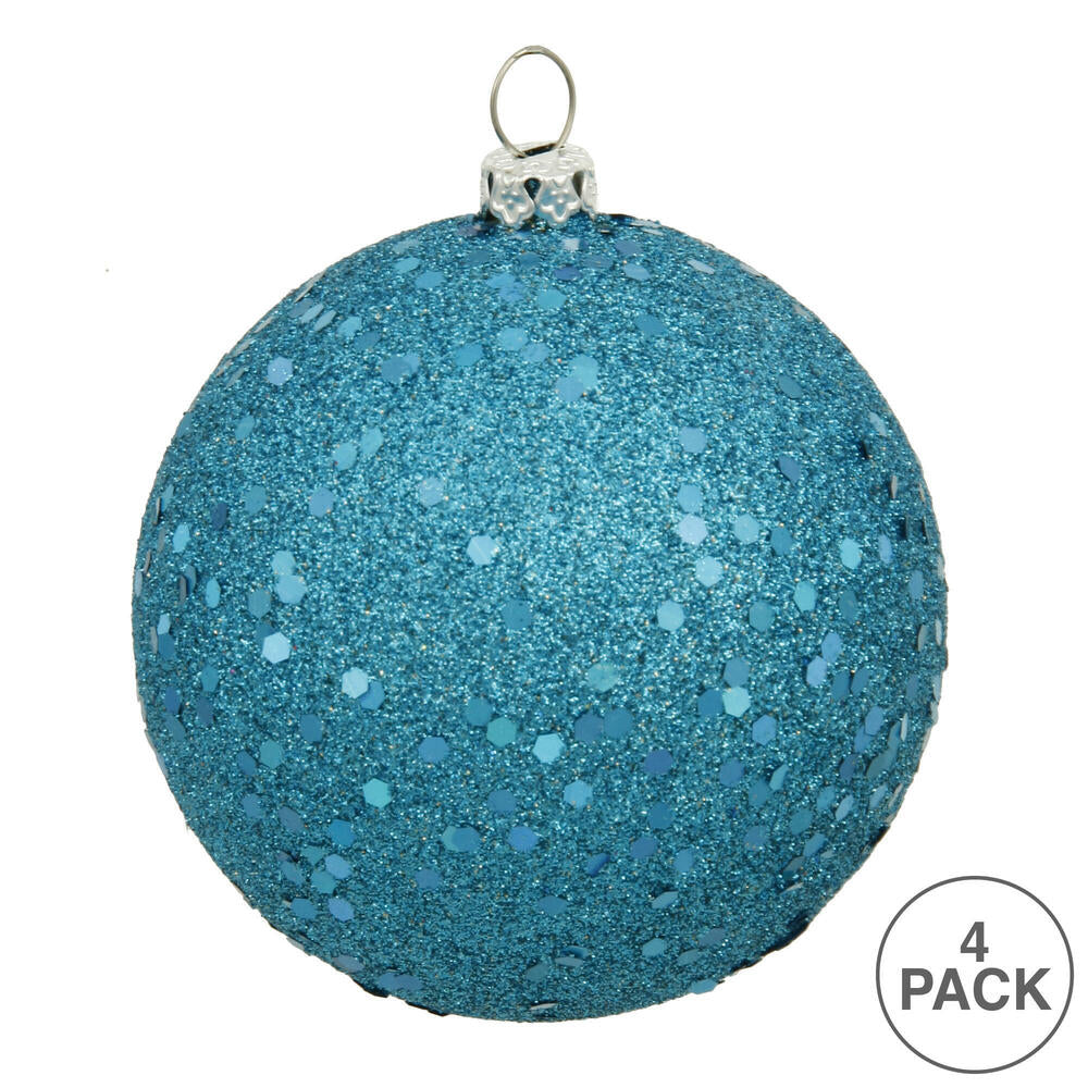 Vickerman 4.75" Turquoise Sequin Ball Ornament 4 per Bag