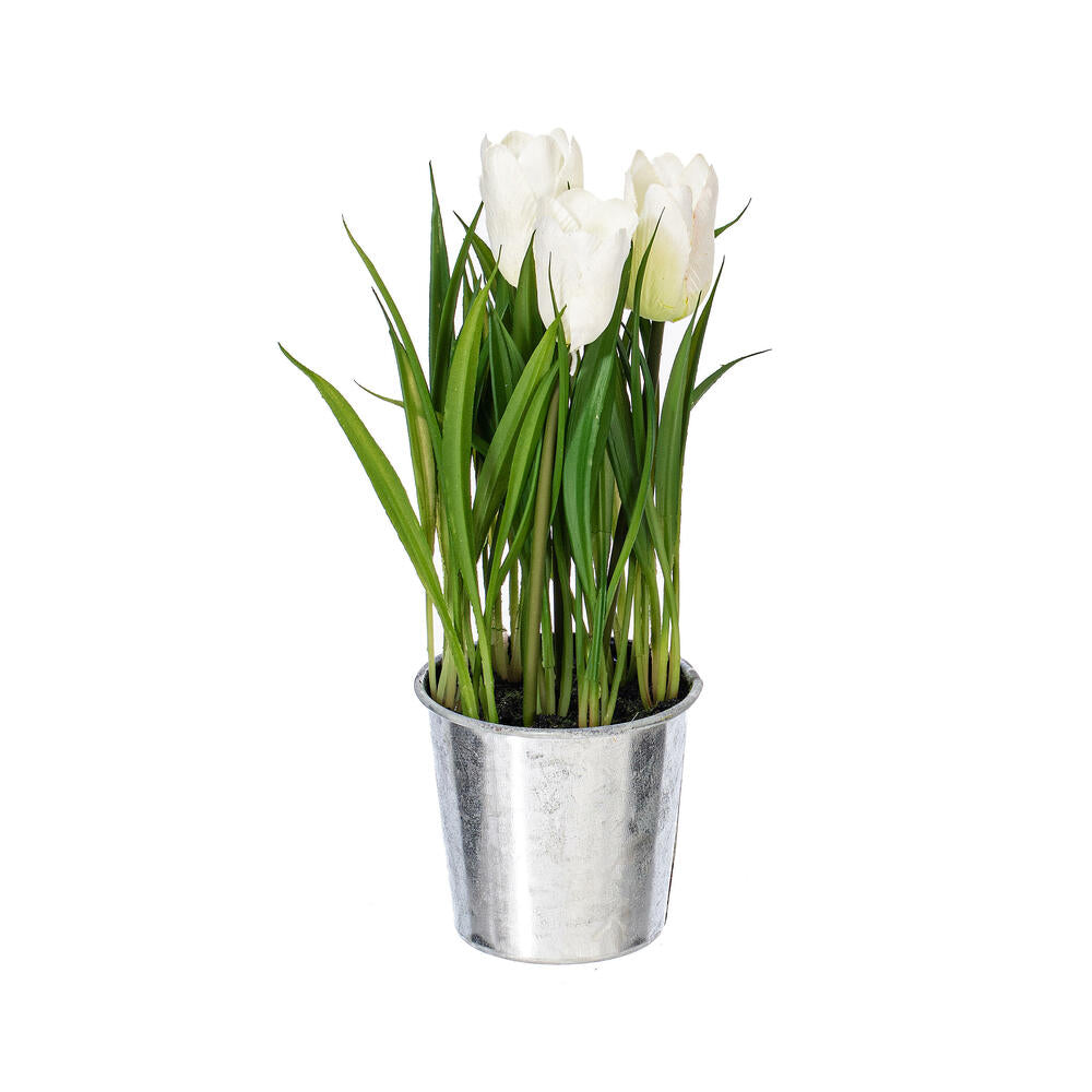 Vickerman 9.5" Artificial Assorted Set of Tulips in Metal Pot.