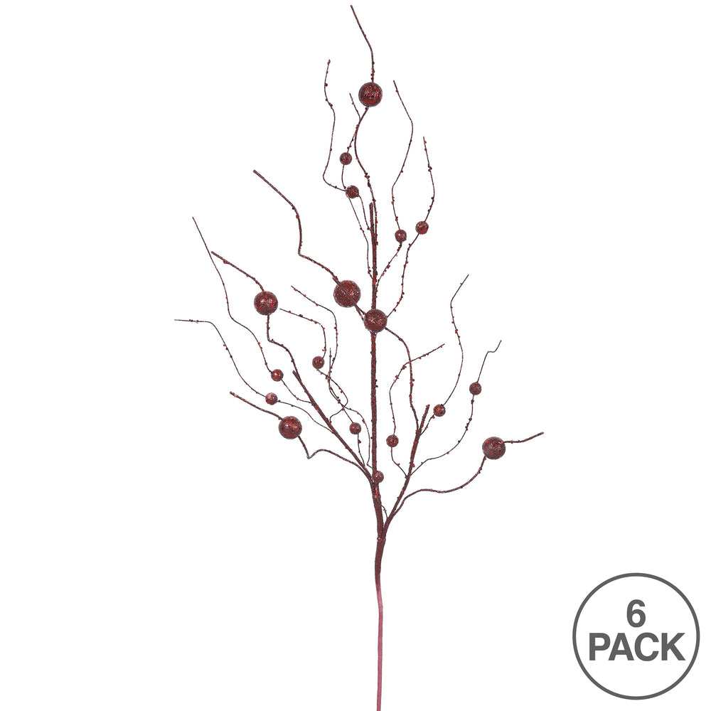 Vickerman 37" Burgundy Glitter Ball Artificial Christmas Spray. Includes 6 sprays per pack.