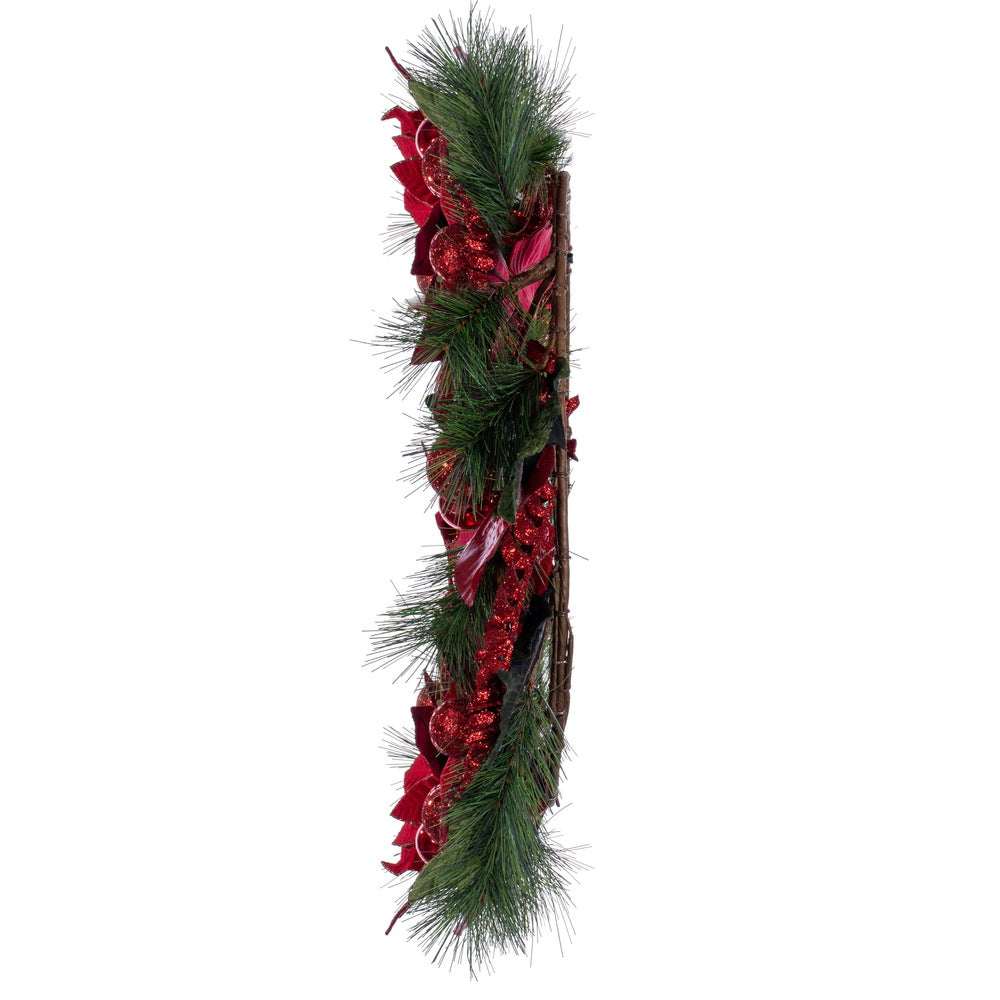 Vickerman 28" Merry Red Poinsettia Ball and Fern Decorated Wreath.