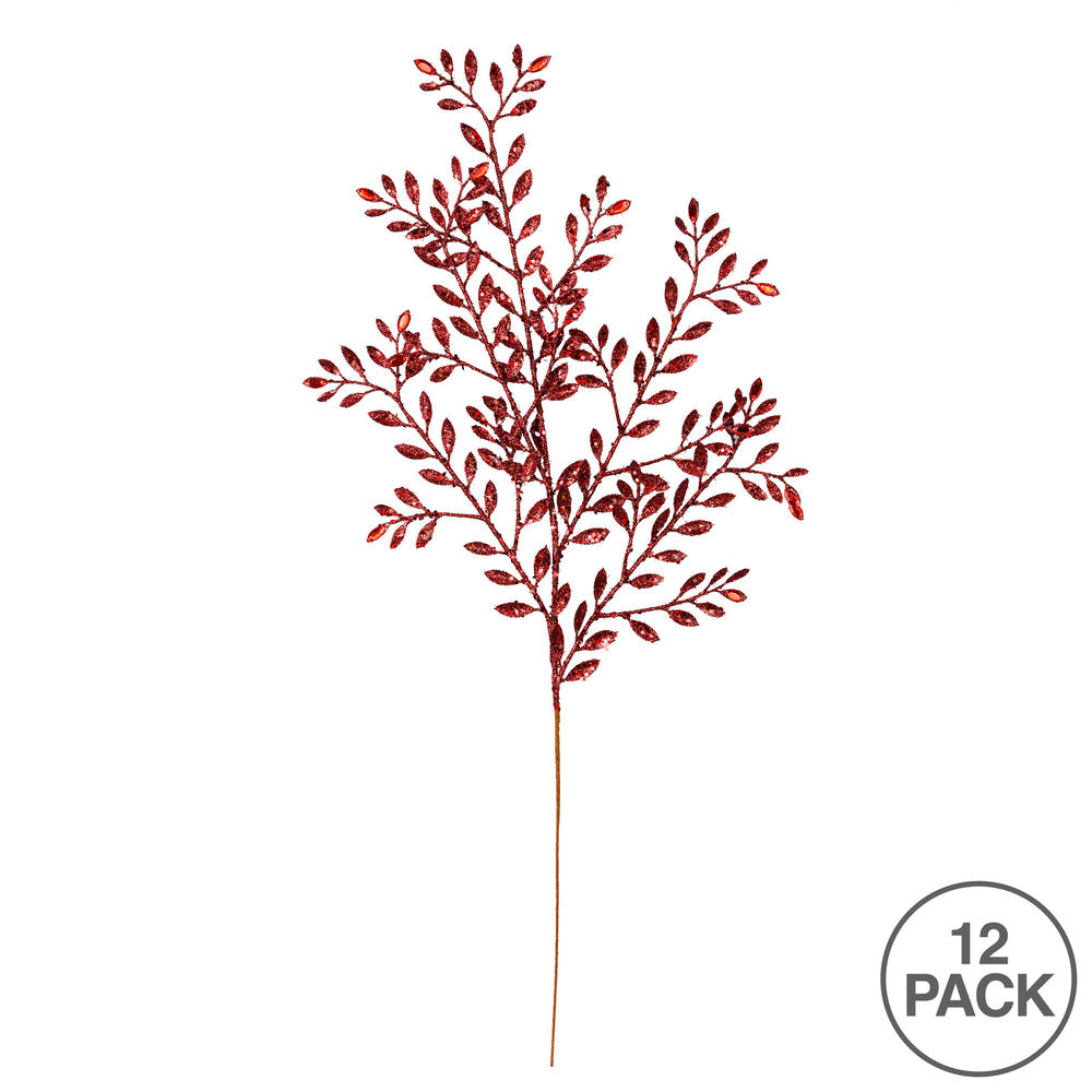 Vickerman 25" Burgundy Ruscus Glitter Artificial Christmas Spray with Jewel. Includes 12 sprays per pack.