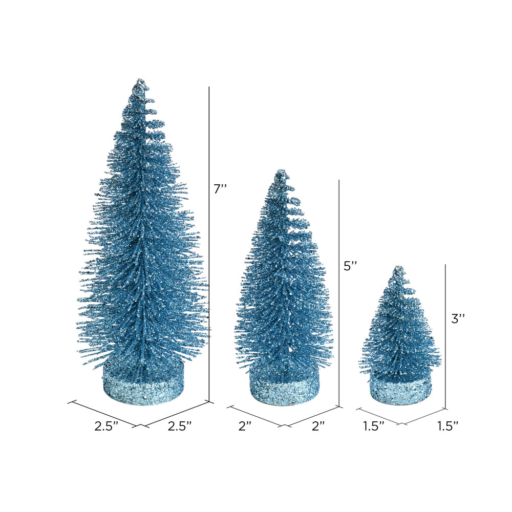 Vickerman 3"-5"-7" Baby Blue Glitter Oval Pine Artificial Christmas Tree Set of 3