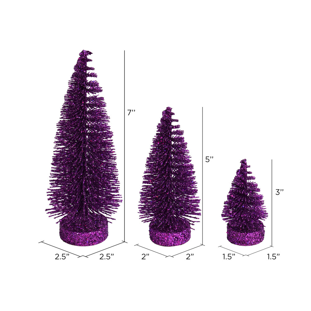 Vickerman 3"-5"-7" Plum Glitter Oval Pine Artificial Christmas Tree Set of 3
