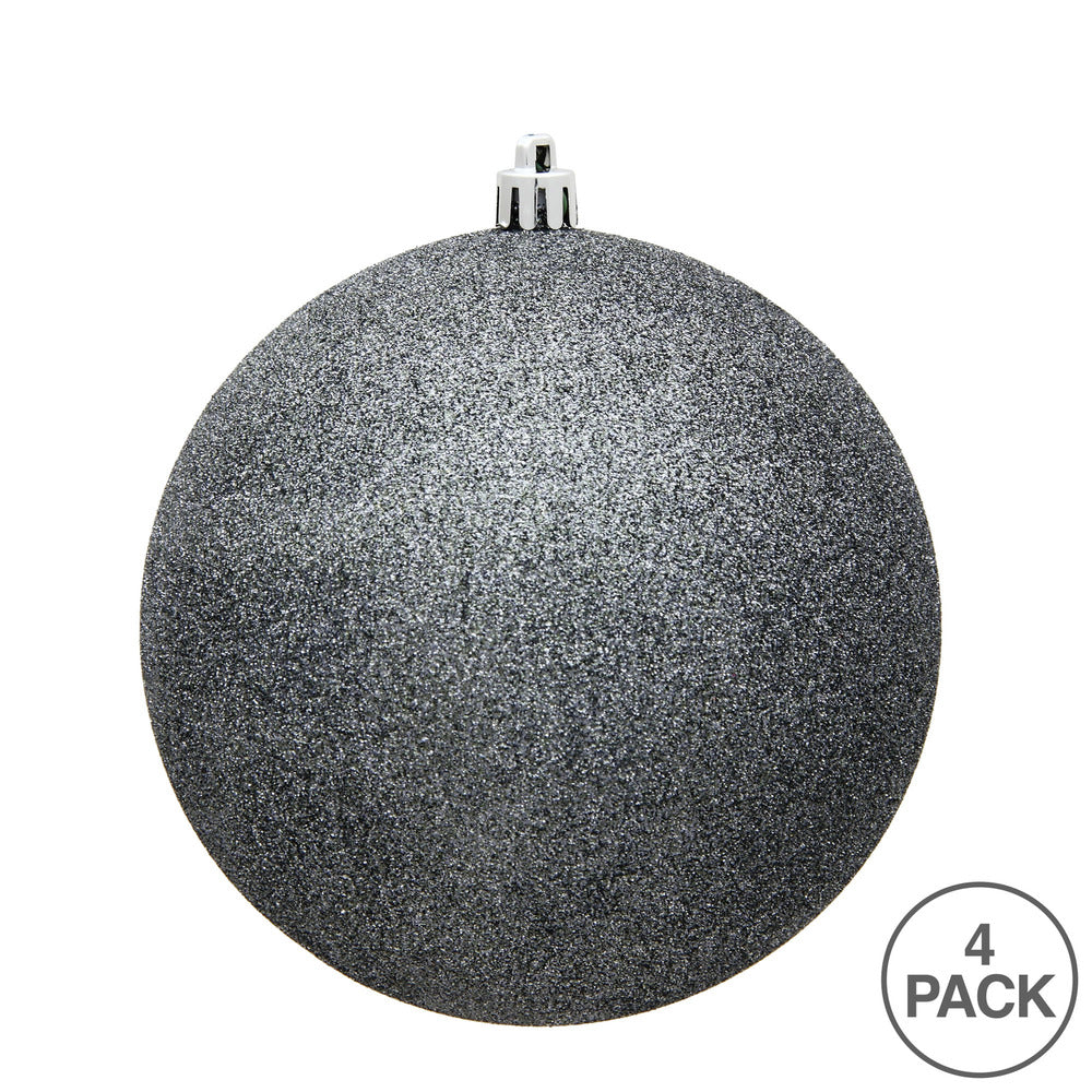 Vickerman 4.75" Pewter Glitter Ball Ornament 4 per Bag