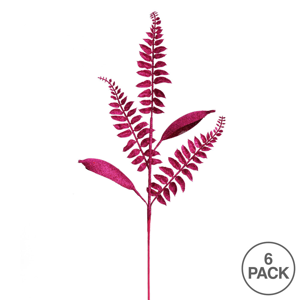 Vickerman 33" Berry Red Fern Leaf Glitter Artificial Christmas Spray. Includes 6 sprays per pack.