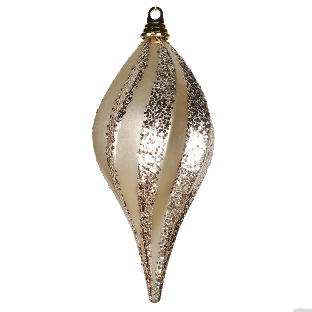Vickerman 12'' Champagne Glitter Swirl Drop Christmas Ornament