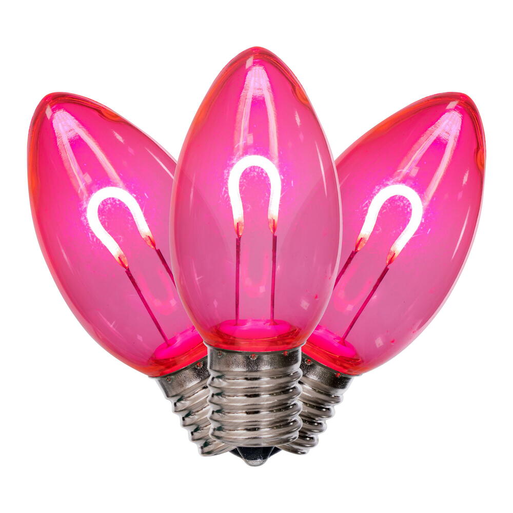 Vickerman C9 Transparent U-Shaped Filament Pink Bulb, E17 Base, .6 Watts, 25 Pcs Assorted/Bag. Colors included are Blue, Red, Green, Purple and Amber.