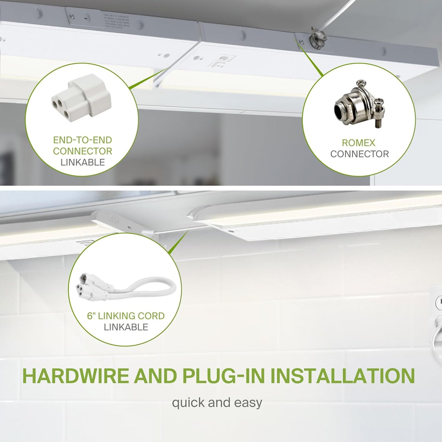 ASD Lighting LED Under Cabinet Swivel 48" 24W 120V Dimmable CCT Selectable 2700/3000/4000K Hardwired or Plug-in, Linkable, Hi/Low Switch, White UL