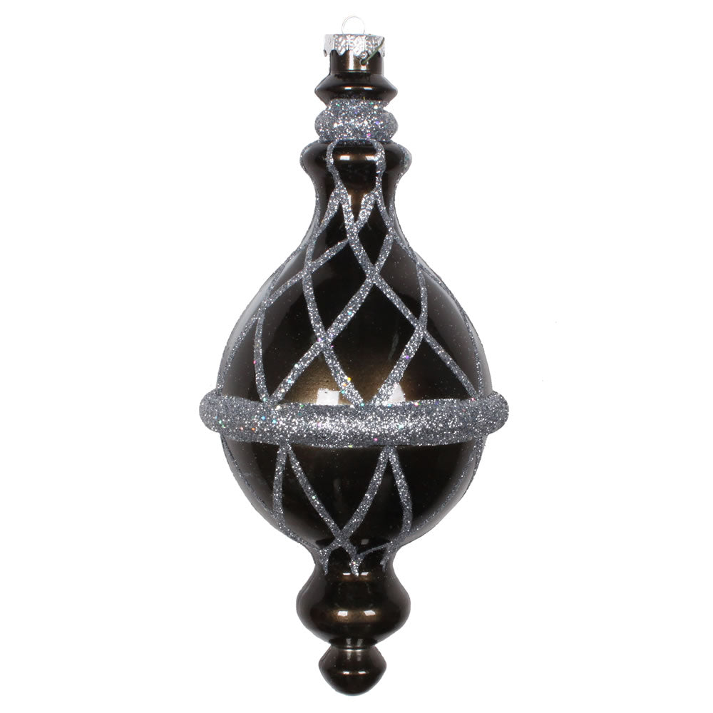 Vickerman 10" Pewter Candy Glitter Net Drop Finial Christmas Ornament