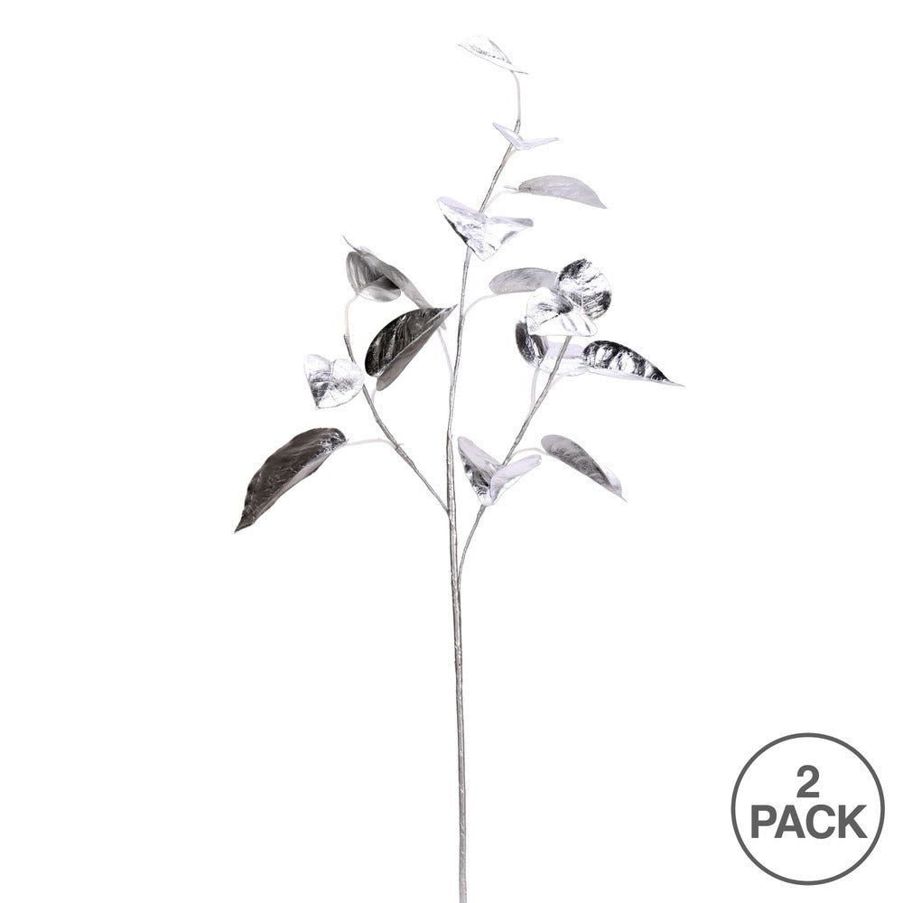 Vickerman 33" Silver Shiny Leaf Artificial Christmas Spray. Includes 2 sprays per pack.