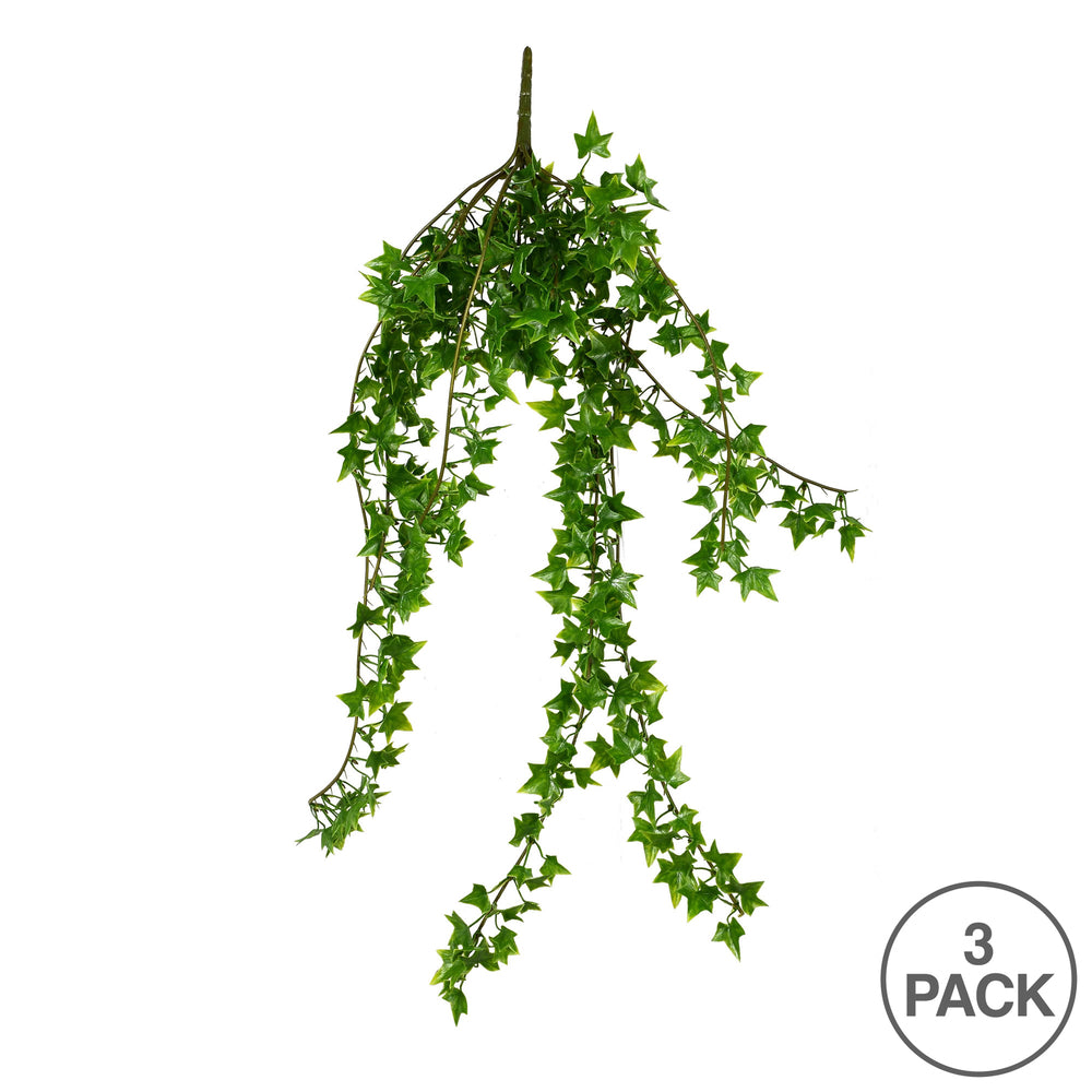 Vickerman 27.5" Artificial Green Ivy Hanging Bush Set of 3