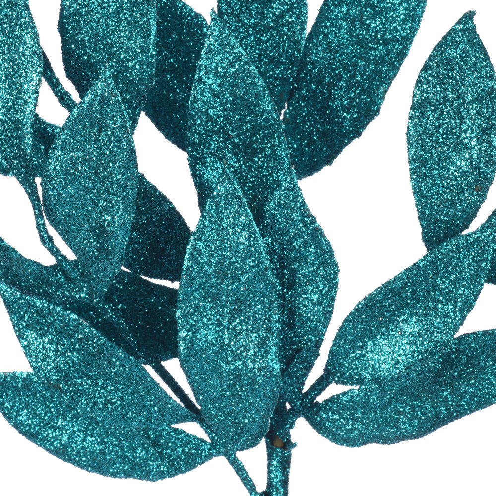 Vickerman 22" Teal Glitter BayLeaf Artificial Spray 12 per Bag.