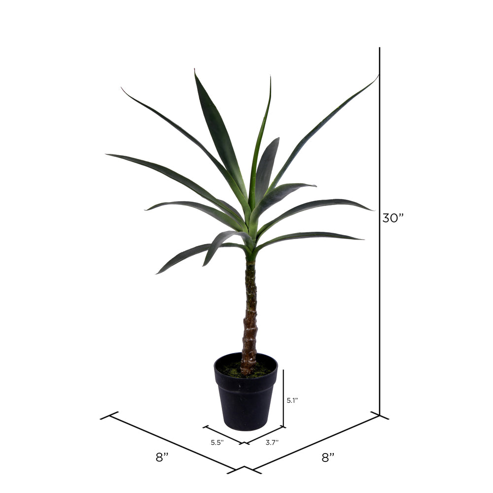 Vickerman 30" Artificial Green Yucca Tree in Black Planters Pot.