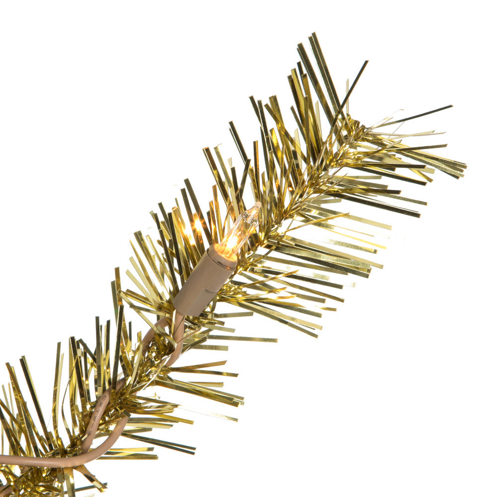 Vickerman 48" Gold and Silver Tinsel Artificial Christmas Wreath Clear Dura-lit Incandescent Lights