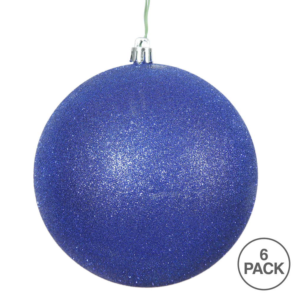 Vickerman 4" Cobalt Glitter Ball Ornament 6 per Bag