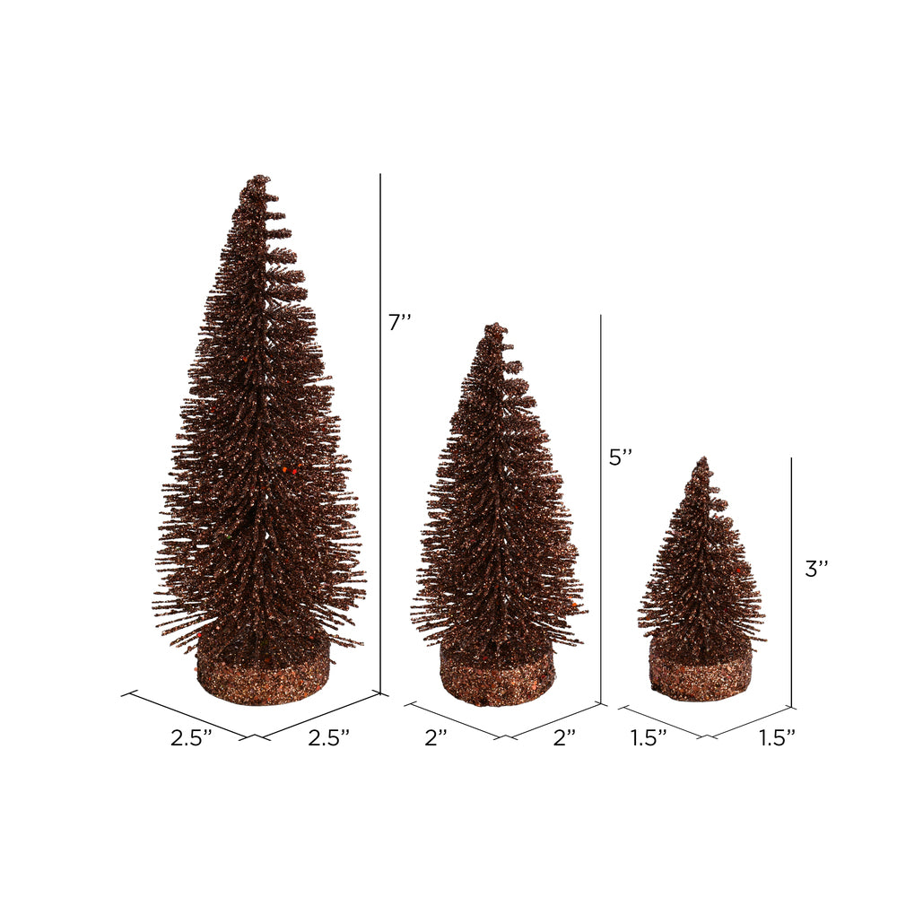 Vickerman 3"-5"-7" Chocolate Glitter Oval Pine Artificial Christmas Tree Set of 3