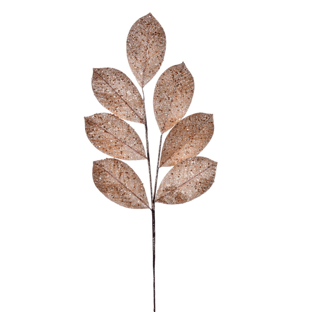 Vickerman 27" Artificial Rose Gold Glitter Leaf Christmas Spray 4 per bag