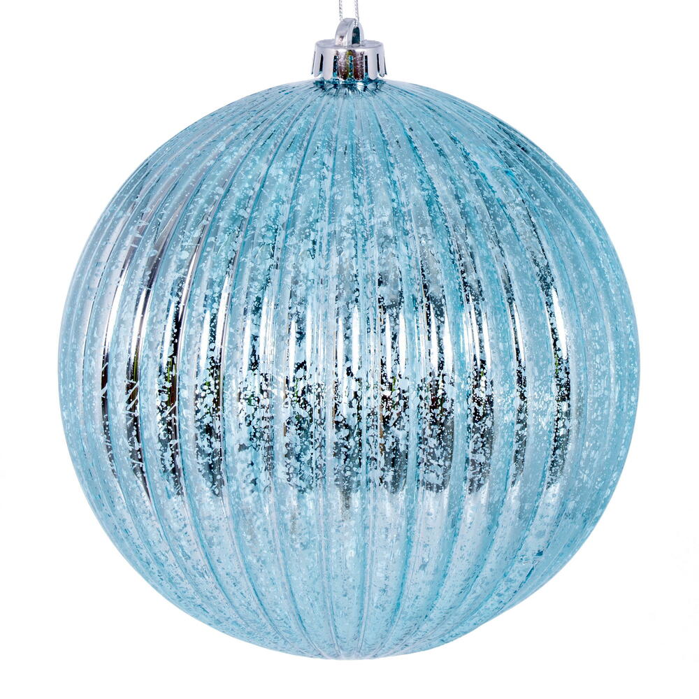 Vickerman 4" Baby Blue Shiny Lined Mercury Ball Ornament 6 per bag.