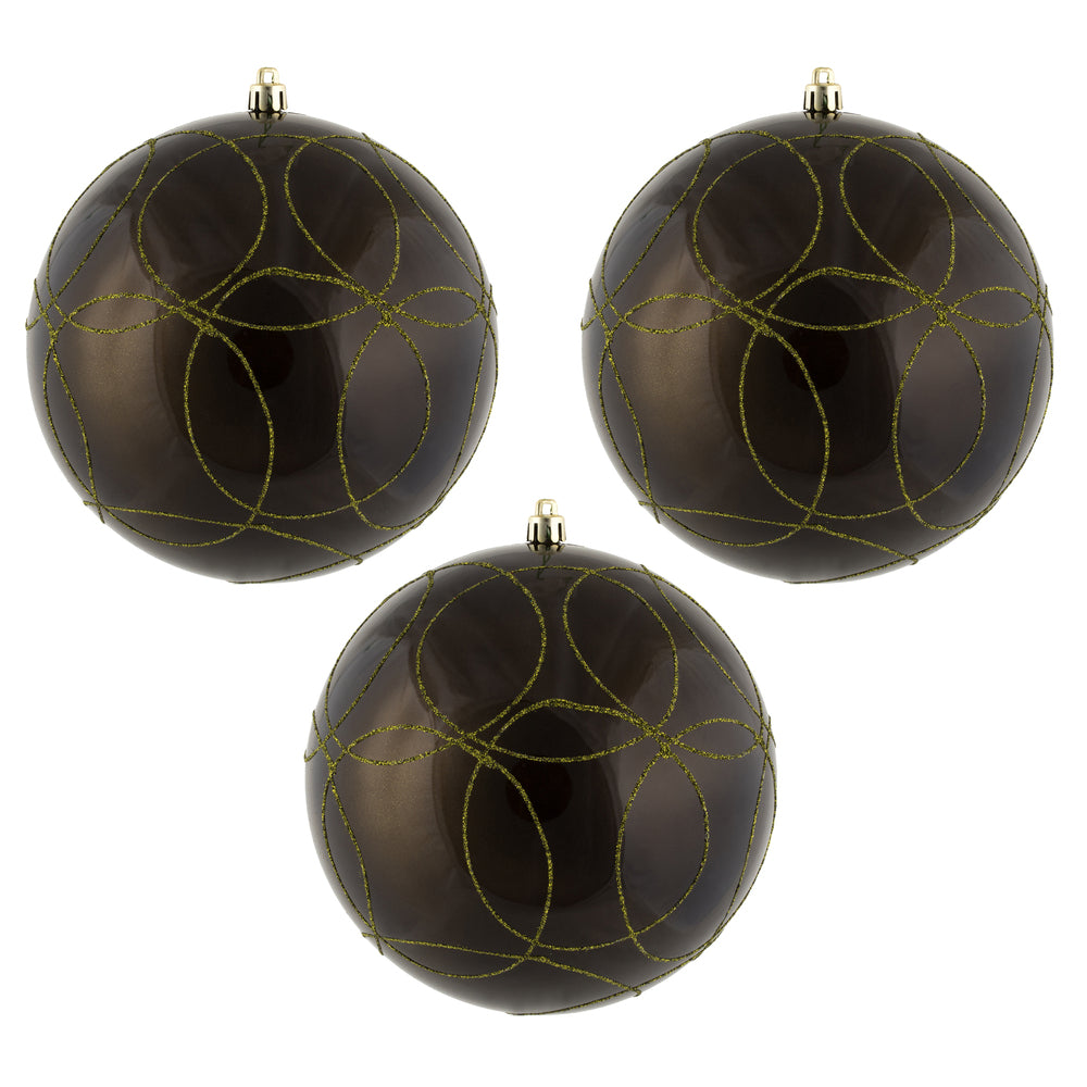 Vickerman 6" Olive Candy Ornament with Circle Glitter Pattern 3 per Bag