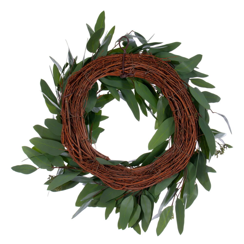Vickerman 20" Artificial Green Seeded Willow Eucalyptus Wreath