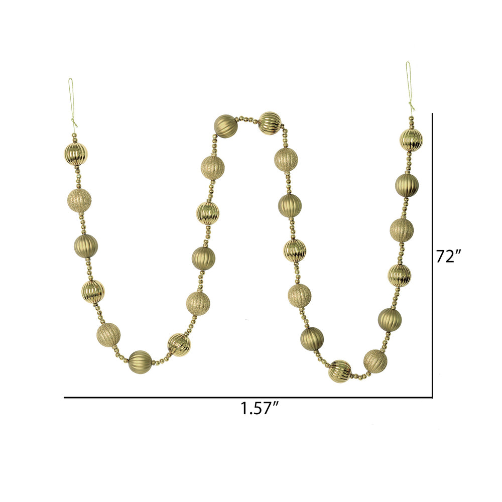 Vickerman 6' Champagne Stripe Ball Ornament Christmas Garland