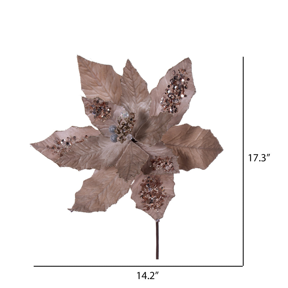 Vickerman 17" Artificial Champagne Poinsettia Christmas Stem 12" Flower 3 per bag