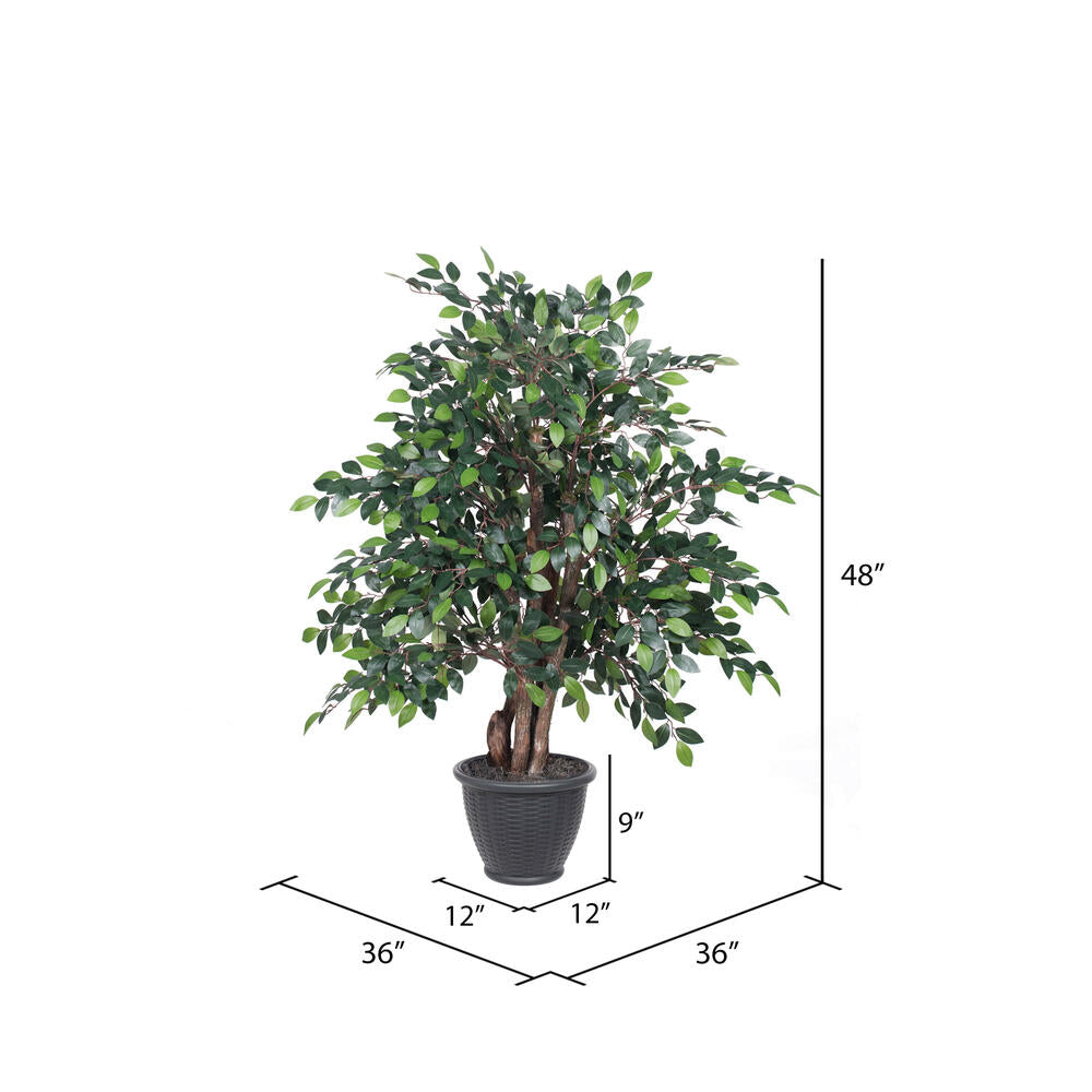 Vickerman 4' Artificial Mini Ficus Extra Full Bush Gray Round Plastic Container.