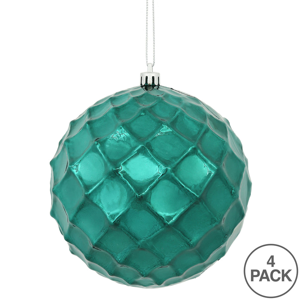 Vickerman 4.75" Sea Blue Shiny Diamond Bauble Ornament 4 per Bag
