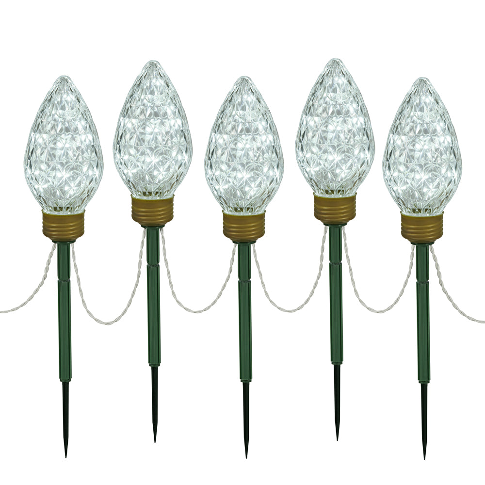 Vickerman 100(5 X 20Lt) Cool White C9 Faceted Bulb Lawn Stake Set 10' Christmas Light Strand