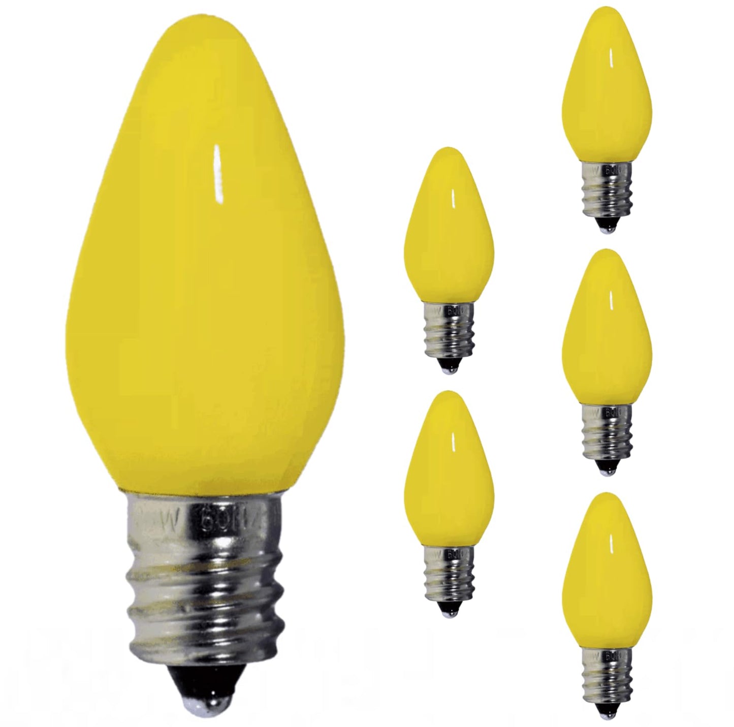 Damar- C7 LED Replacement Christmas Light Bulbs Twinkle Solid Yellow Color 0.96W E12 Candelabra Base 100-130V Pack of 6- Shatterproof String Lights for Patio Holiday Party Decor Xmas Tree