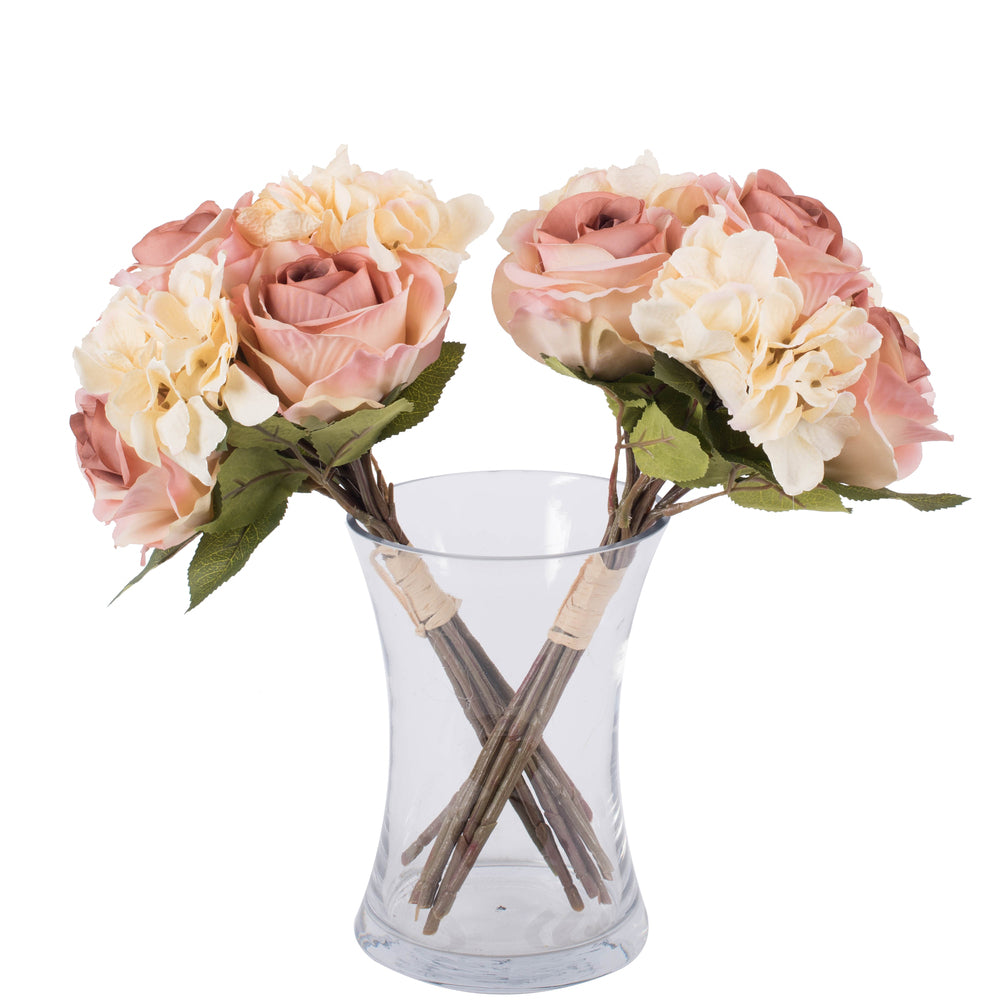 Vickerman 13" Artificial Cream Pink Rose Hydrangea Bouquet Pack of 2