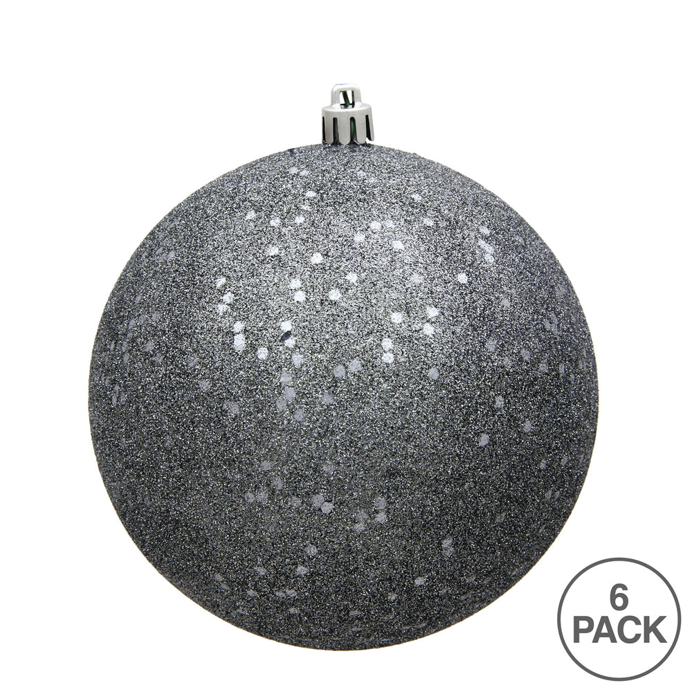 Vickerman 4" Pewter Sequin Ball Ornament 6 per Bag