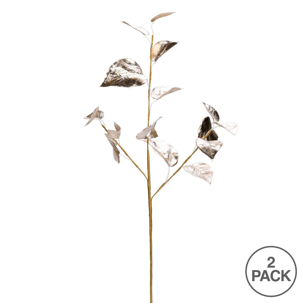 Vickerman 33" Champagne Shiny Leaf Artificial Christmas Spray. Includes 2 sprays per pack.