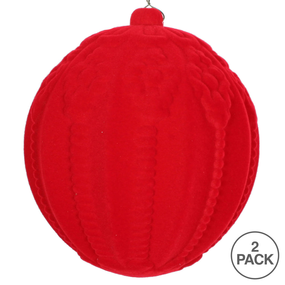 Vickerman 5.5" Red Flocked Embossed Ball Ornament 2 per Bag