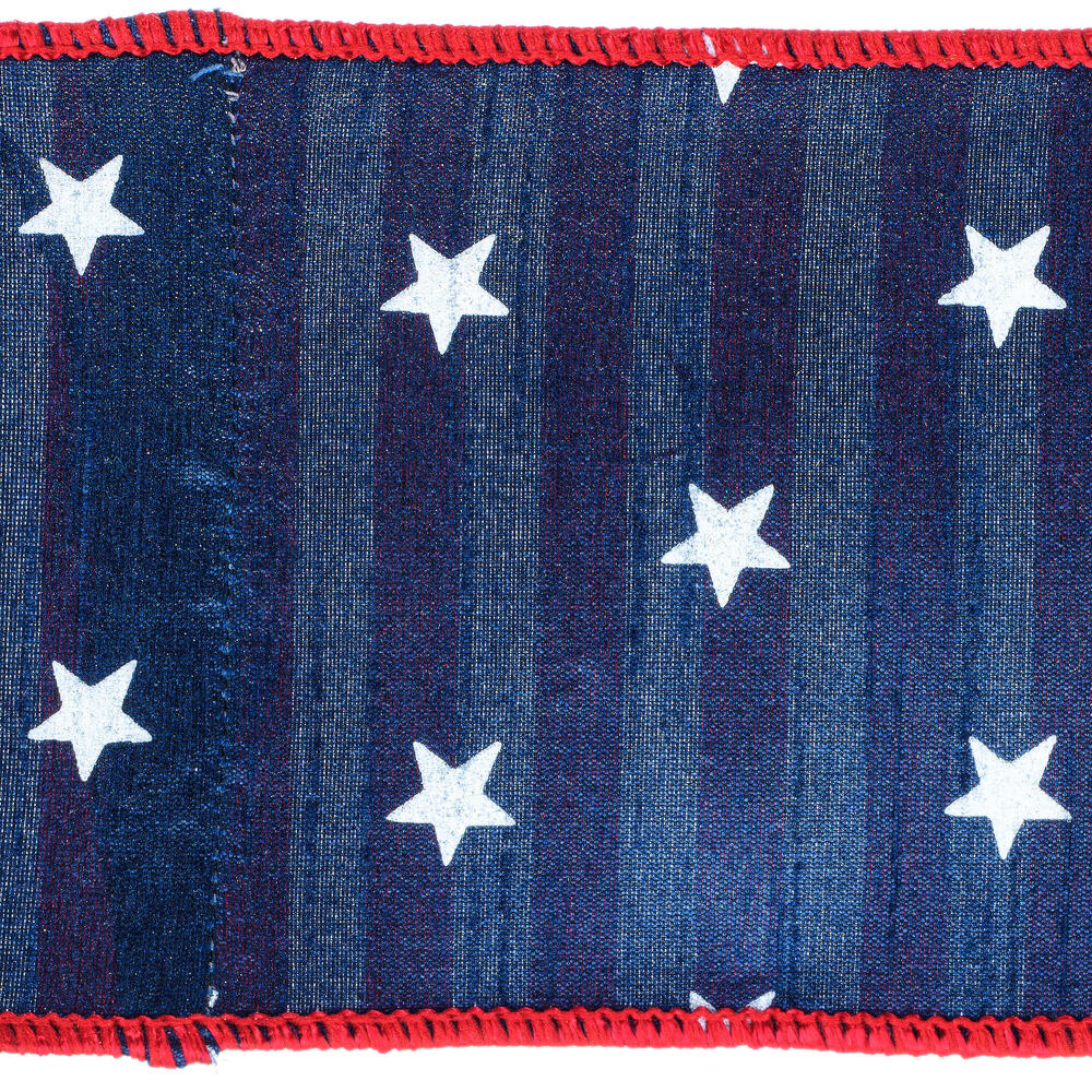 Vickerman 4" x 10 Yards Red/White/Blue Star/Stripe Wired Edge Holiday Ribbon.