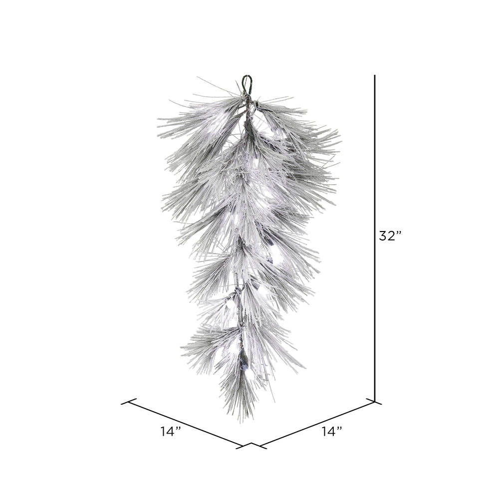Vickerman 32" Flocked Alder Long Needle Pine Artificial Christmas Teardrop Warm White C7 LED Lights