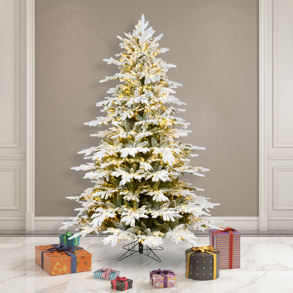 Vickerman 10' x 74" Flocked Kamas Fraser Tree Warm White Low Voltage 3MM LED Lights.