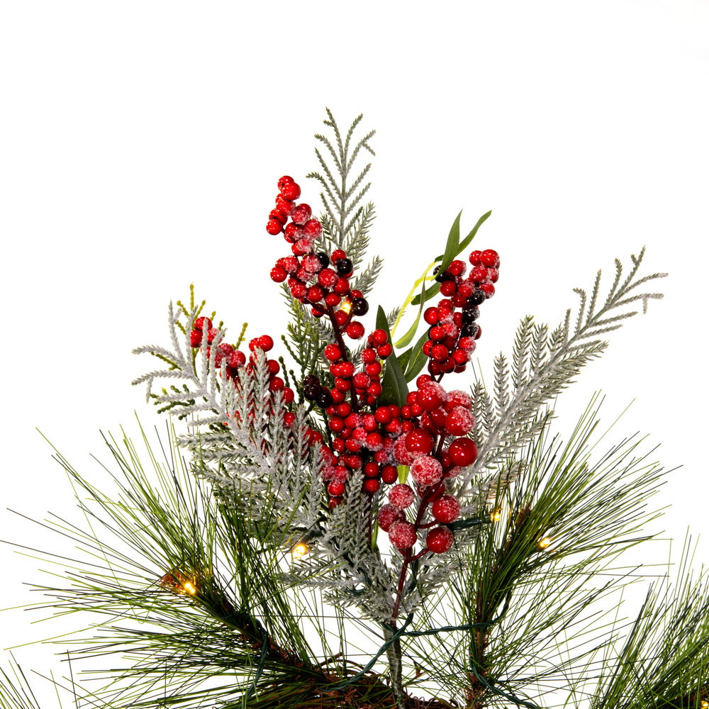 Vickerman 24" Frosted Artificial Christmas Wreath with Red Berries Frosted Foliage and Battery Operated Lights.